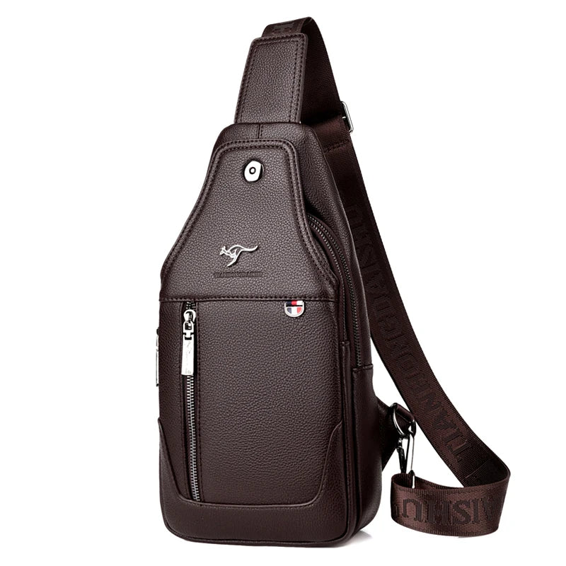 Luxury Leather Men's Chest Pack Business Crossbody Sling Bag Black Brown Zippered Solid Color