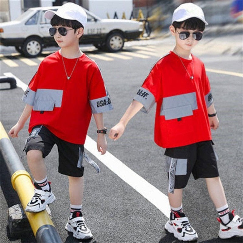 Fashion Boys Tracksuit  Luminous T-shirt Shorts Suit Children Clothing For Boys