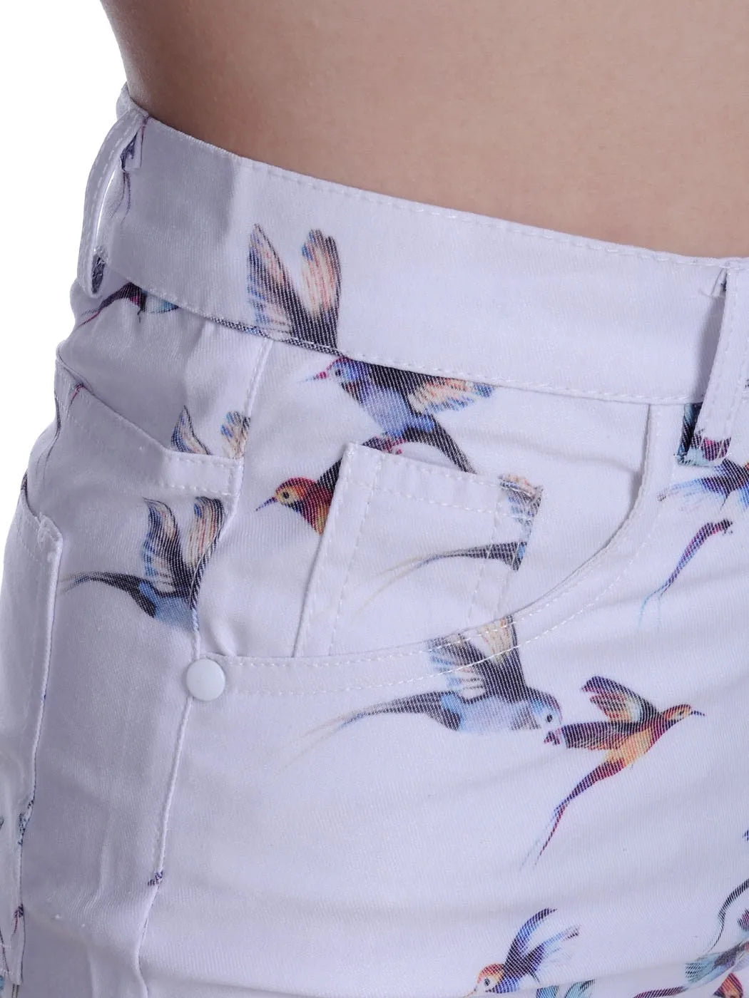 Casual White Denim Shorts Women Print Slim Fit Summer Beach Streetwear Jeans Shorts