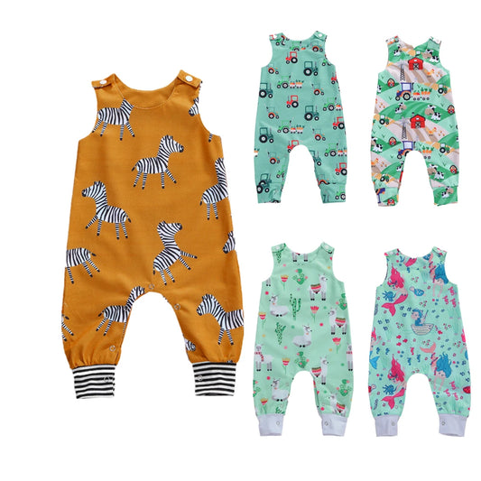 Summer Newborn Baby Boys Girls Cotton Romper Sleeveless Button Jumpsuit Playsuit Overalls Casual Outfits