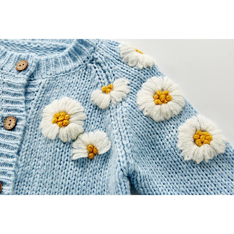 Spring Baby Girls Embroider Cardigan Coat Clothing Autumn Baby Girls Long Sleeve Printing Knit Coat Children Kids Girls Coats