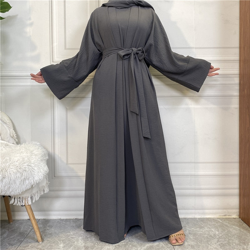 Women Open Abaya Kaftan Dubai Turkey 2 Piece Muslim's Set Luxury Islam Robe African Dress Kimono Morocco Clothing Caftan Fashion