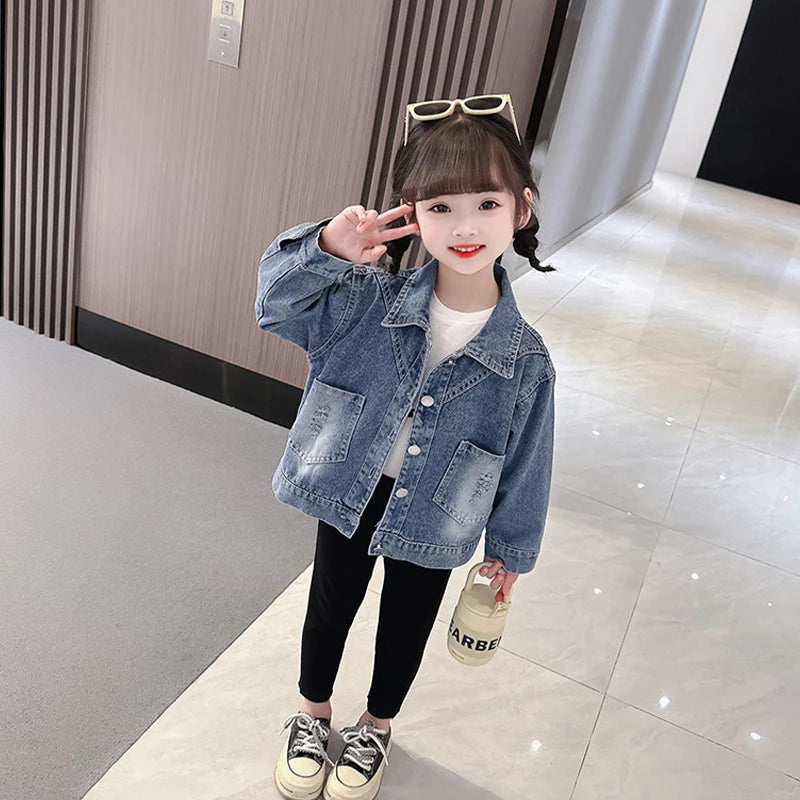 2-7 Years Girl Denim Jackets Kids Embroidery Cartoon Rabbit Coat Autumn Children Outerwear Casual Girls Clothes