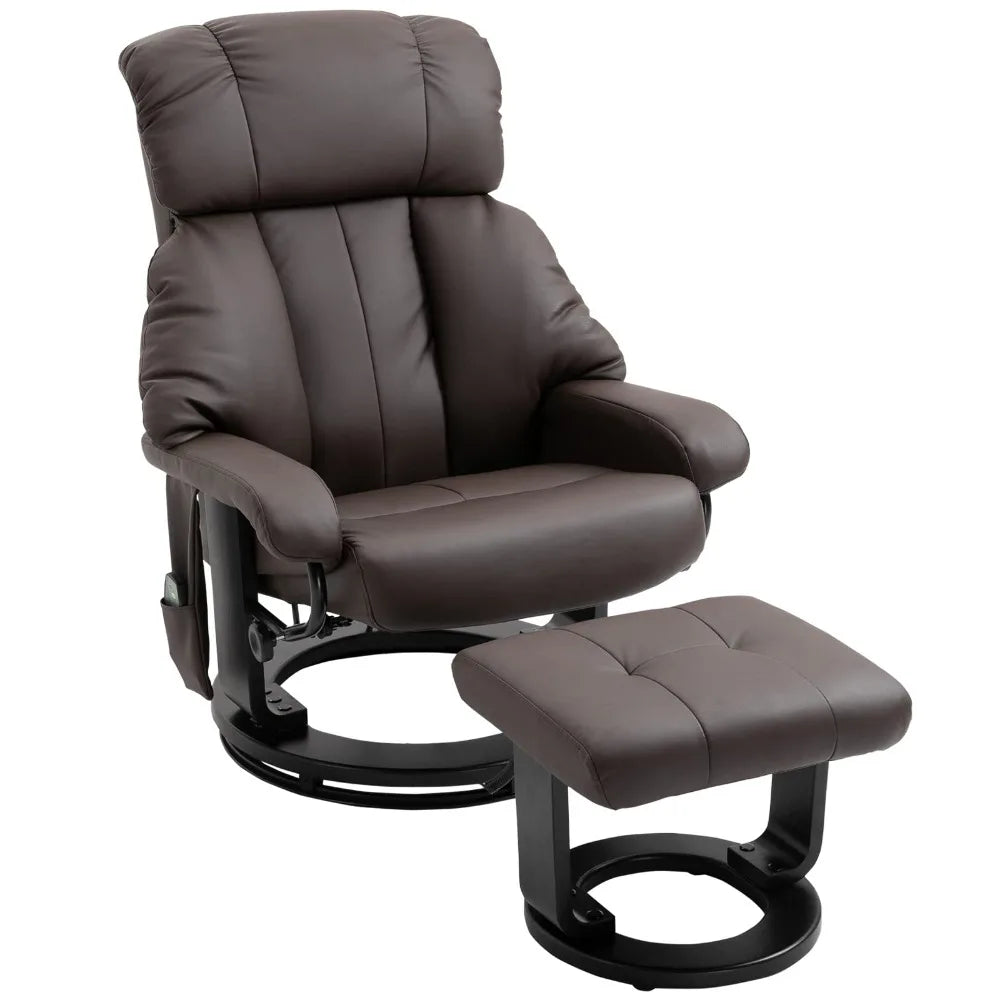 2024 New Massage Recliner Chair with Ottoman, 360° Swivel Recliner and Footstool, PU Leather with Side Pocket and Remote Control