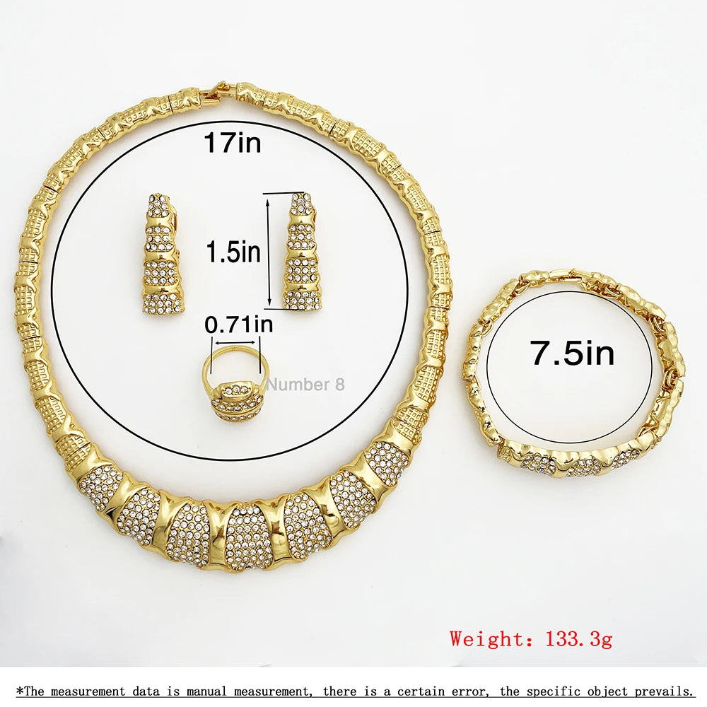 Gold Color Jewelry Sets Luxury 18K Gold Plated Women Necklaces Earrings Ring Bracelet  Accessories