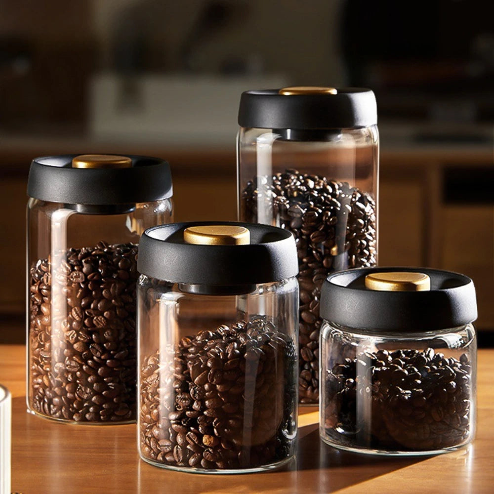 Coffee Beans Transparent Glass Food Storage Jars Household Moisture-proof Air Extraction Airtight Container