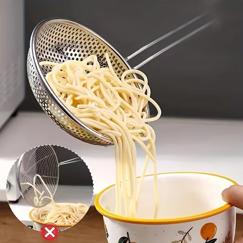 Stainless Steel Colander with Wooden Handle - Food Prep Skimmer Spoon for Cooking  Grease Filtering