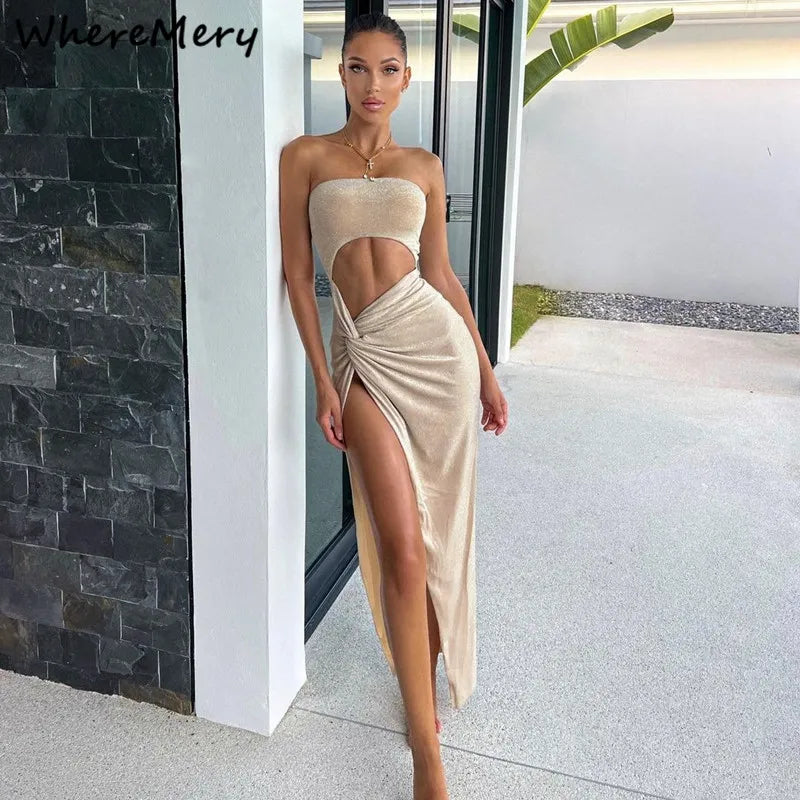 Summer Sexy Sleeveless Slit Dress Hollow Out Skinny Elegant Women Long Dresses fashion Ladies Party Club Vestido