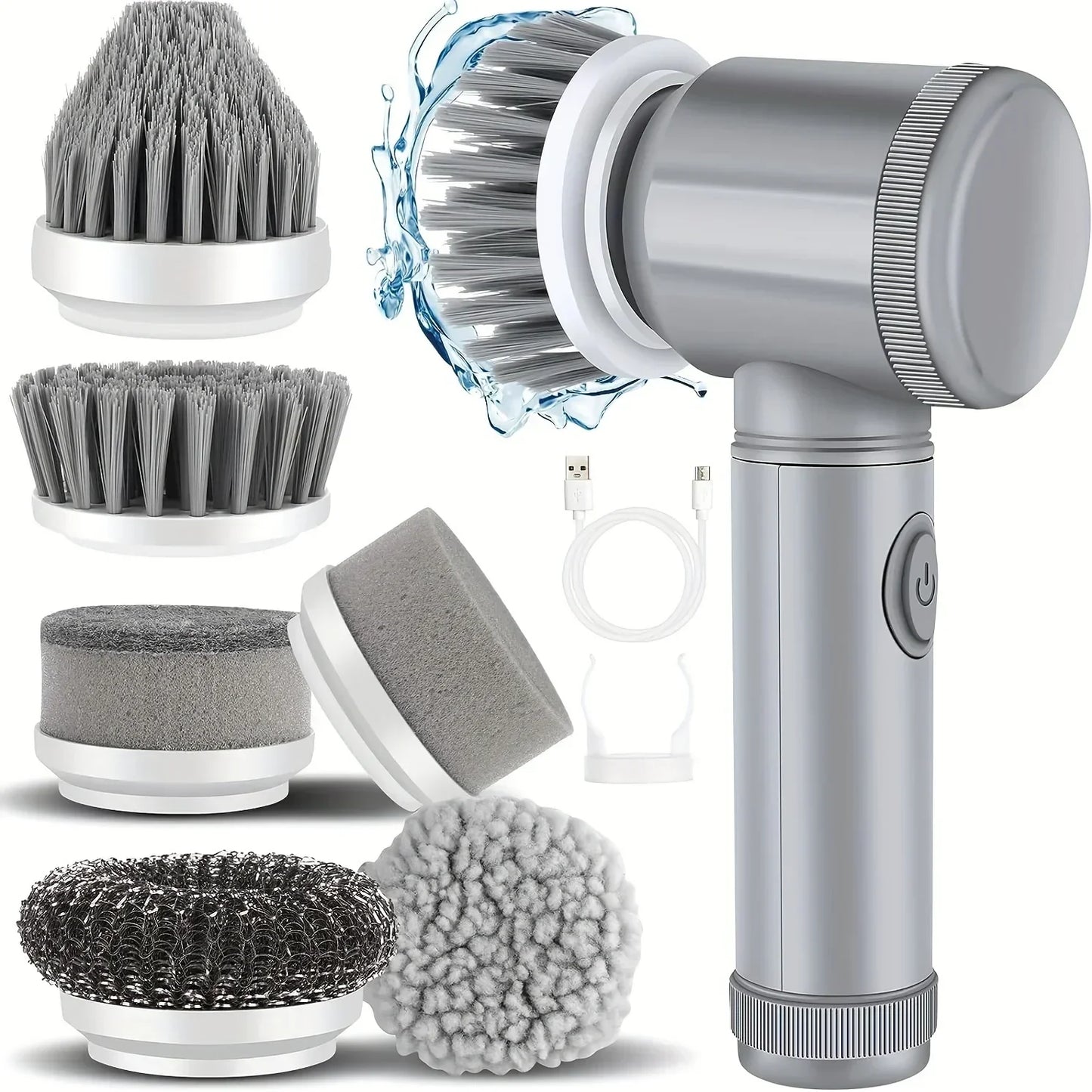 Electric Spin Scrubber LA1 Pro, Cordless Spin Scrubber with 6 Replaceable Brush Heads and Adjustable Extension Handle