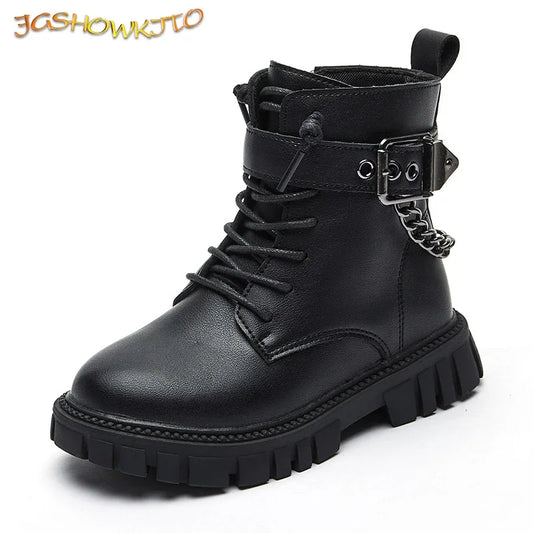 Children Boots Soft-soled Girls Boots Autumn and Winter Warm British Style Boys Leather Boots