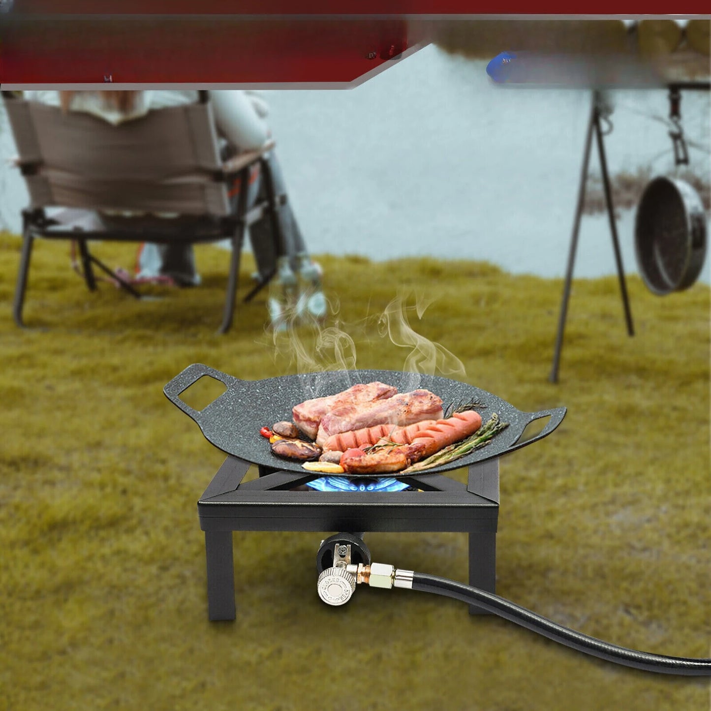 US Propane Cooker Burner Stove Gas Outdoor Cooking Camping BBQ Grill w/ Hose