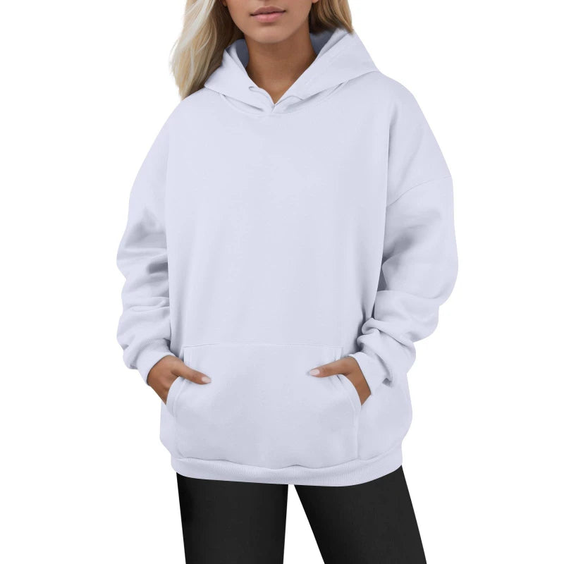 Plus Size Women Hoodie Sweatshirt Long Sleeve Drawstring Pullover with Pocket
