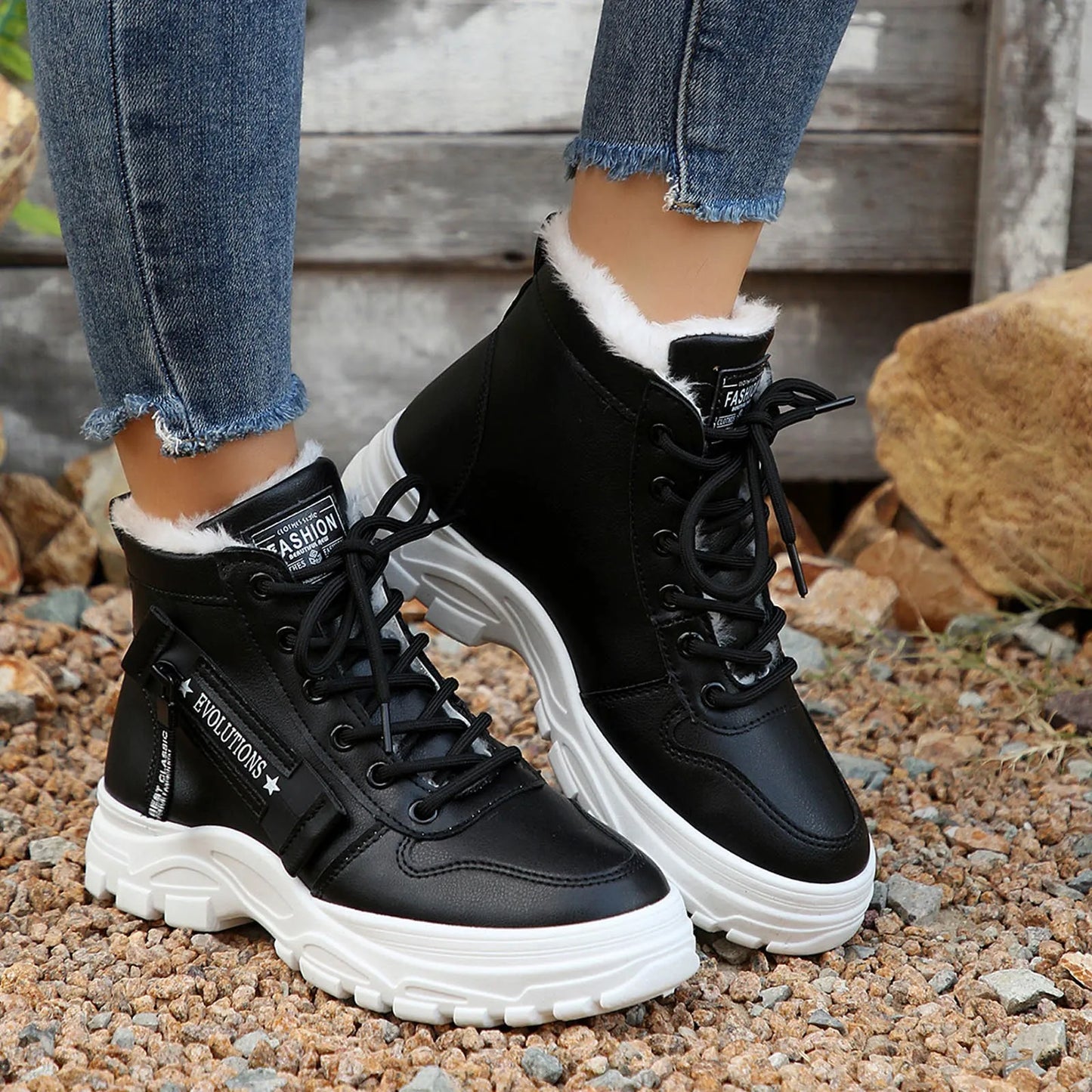 Thick Soled Women Winter Ankle Boots Lace Up Warm Comfortable Outdoor Cotton Fashion Trend Shoes