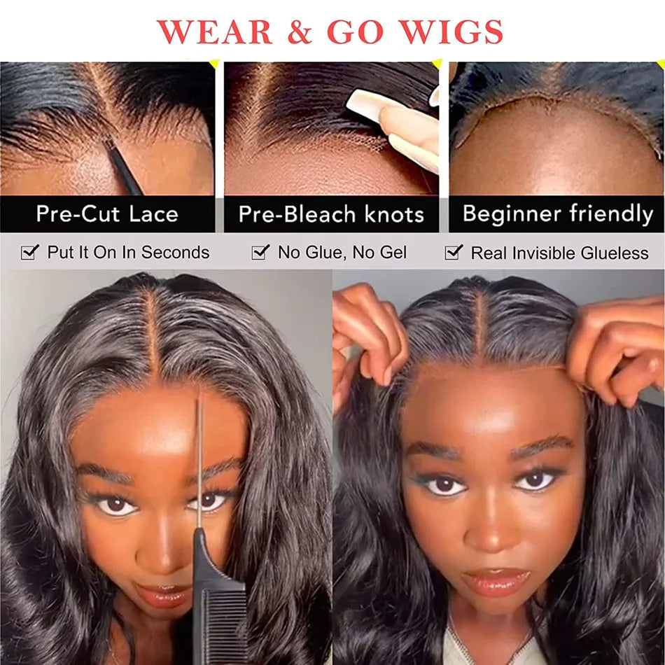 Glueless Wig Human Hair Ready To wear Pre Cut Pre Plucked  Hd Transparent Body Wave Lace Closure Brazilian Wigs