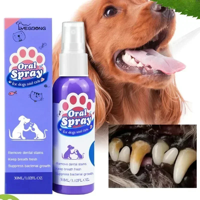 Pet Teeth Cleaning Spray Oral Care Remove Stains Keep Fresh Breath for Cats & Dogs