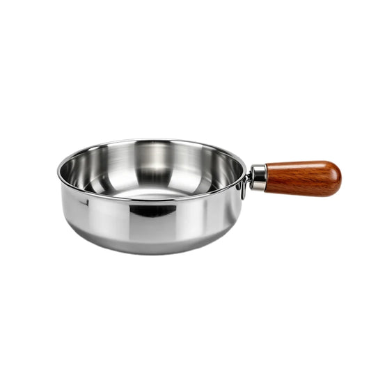 Stainless Steel Pot with Heat-Resistant Wooden Handle - Induction Compatible, Non-Slip Base, 1pc Milk Pot