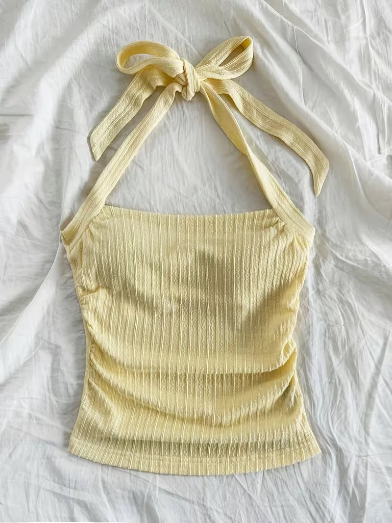Women's Short Top Vacation Knitted Tie Hanging Neck Tie Top