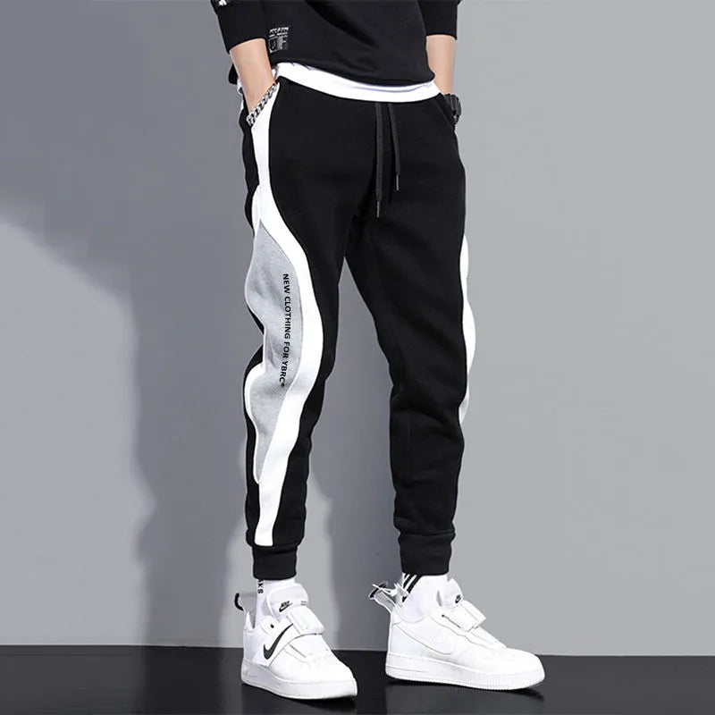 Autumn Men Wide Loose Casual Pants Men Patchwork Sports  Breathable Tie-foot Trousers