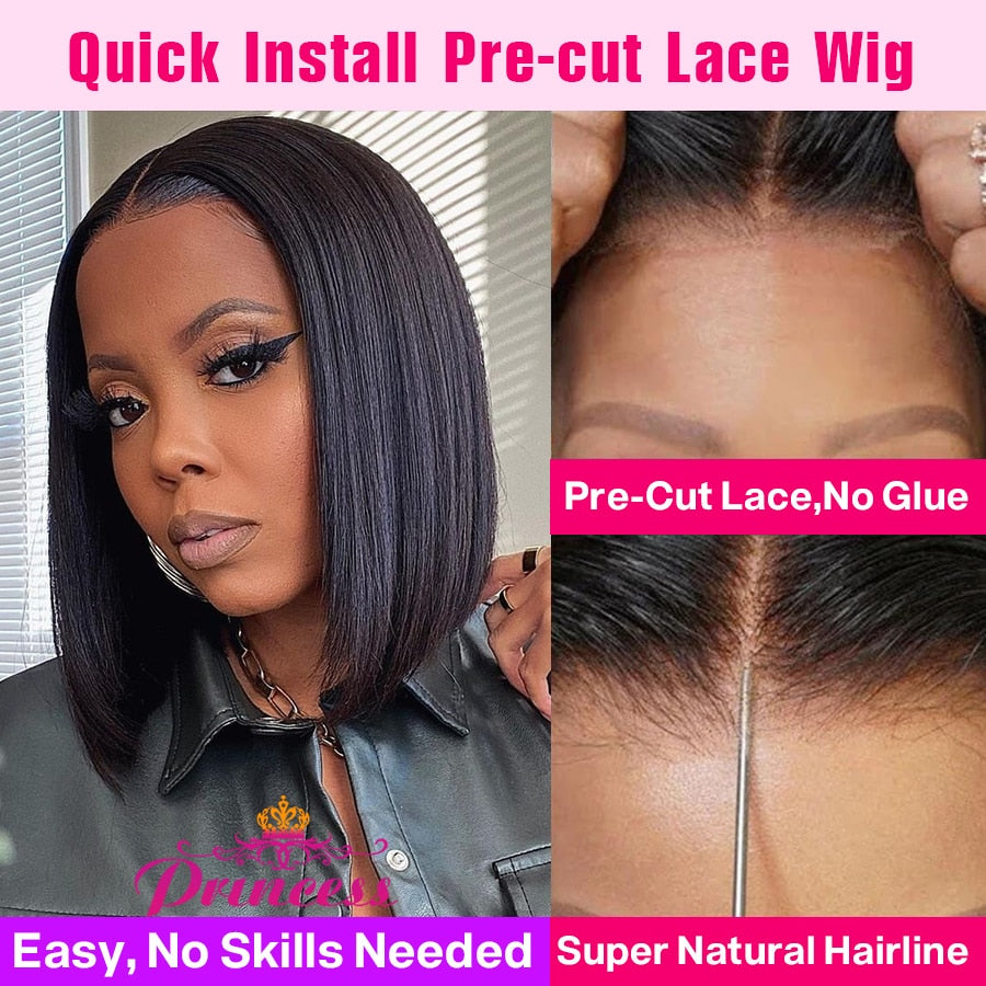 Princess Hair Glueless Wig Human Hair Ready to Wear 13x4 Short Bob Wig Wigs Straight Wig