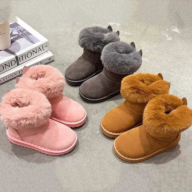 Kids Genuine Cowhide Snow Boots Winter Baby Soft Warm Cotton Shoes Boys Girls Fur Suede Boots