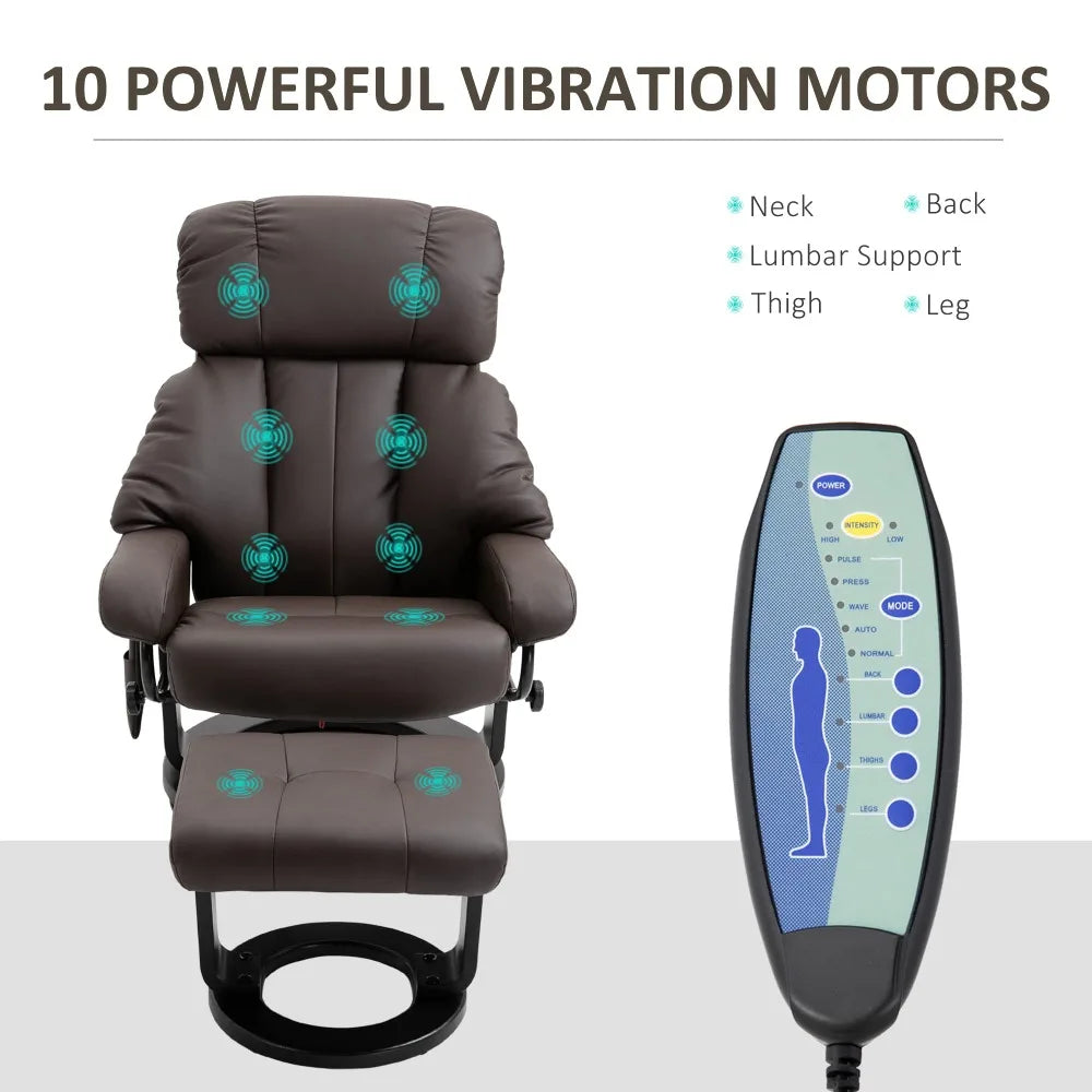 2024 New Massage Recliner Chair with Ottoman, 360° Swivel Recliner and Footstool, PU Leather with Side Pocket and Remote Control