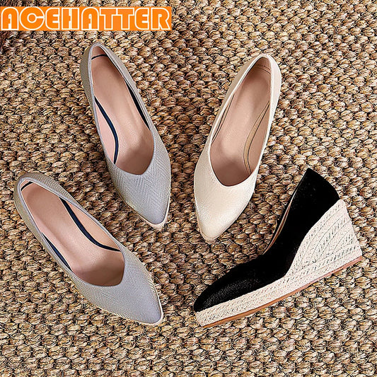 Low Cut Pointed Toe Shoes Wedge High Heels Women