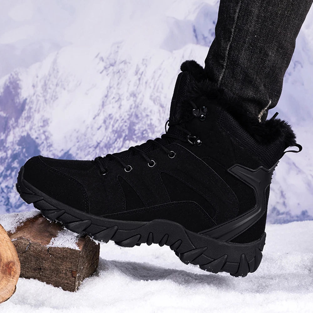 Fur Lined Snow Hiking Boots Cozy Men Warm Ankle Boots Lightweight Winter Boots for Outdoor