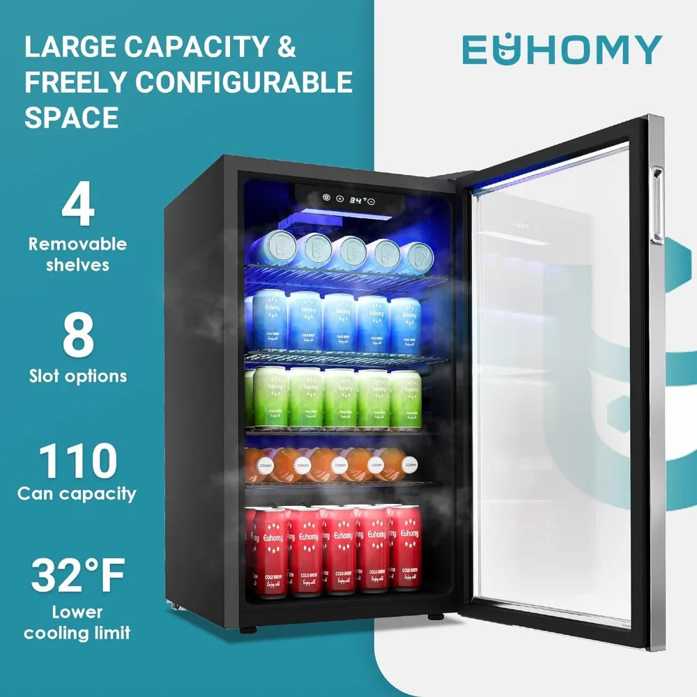 Beverage Refrigerator and Cooler Mini fridge Glass Door with Adjustable Shelves for Soda Beer