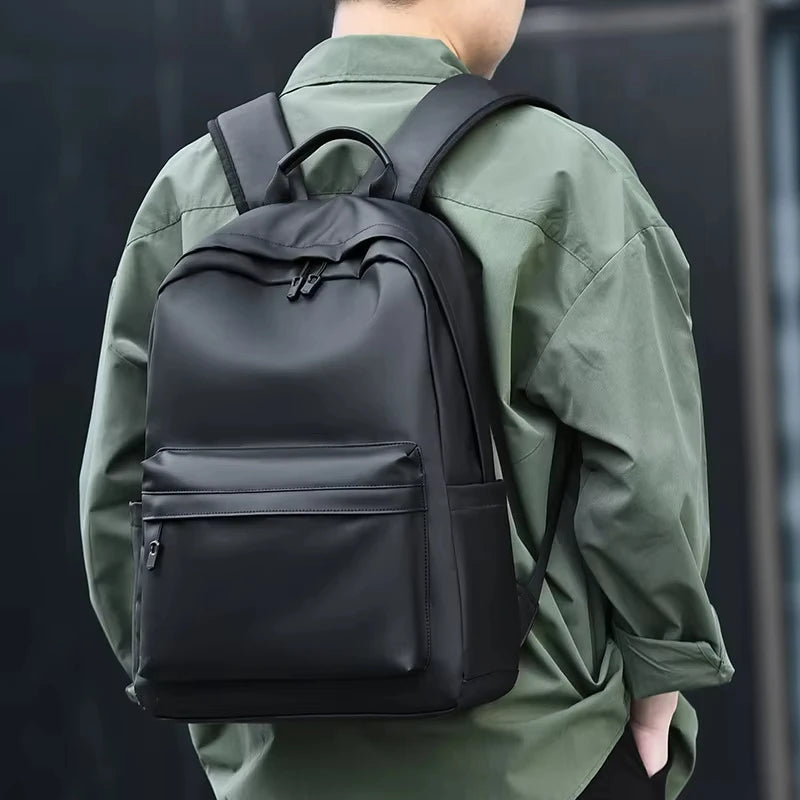 Backpack Men PU Leather Black High Quality School Bags for Teenager 15.6 Inch Laptop