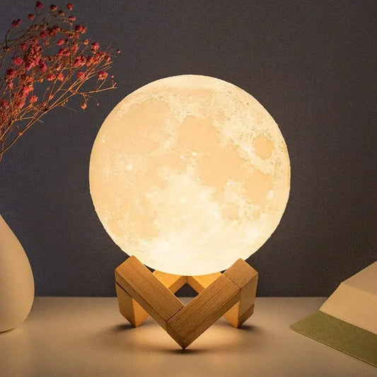 8cm Moon Lamp LED Night Light Battery Powered With Stand Starry Lamp Bedroom Kids Gift Moon Lamp