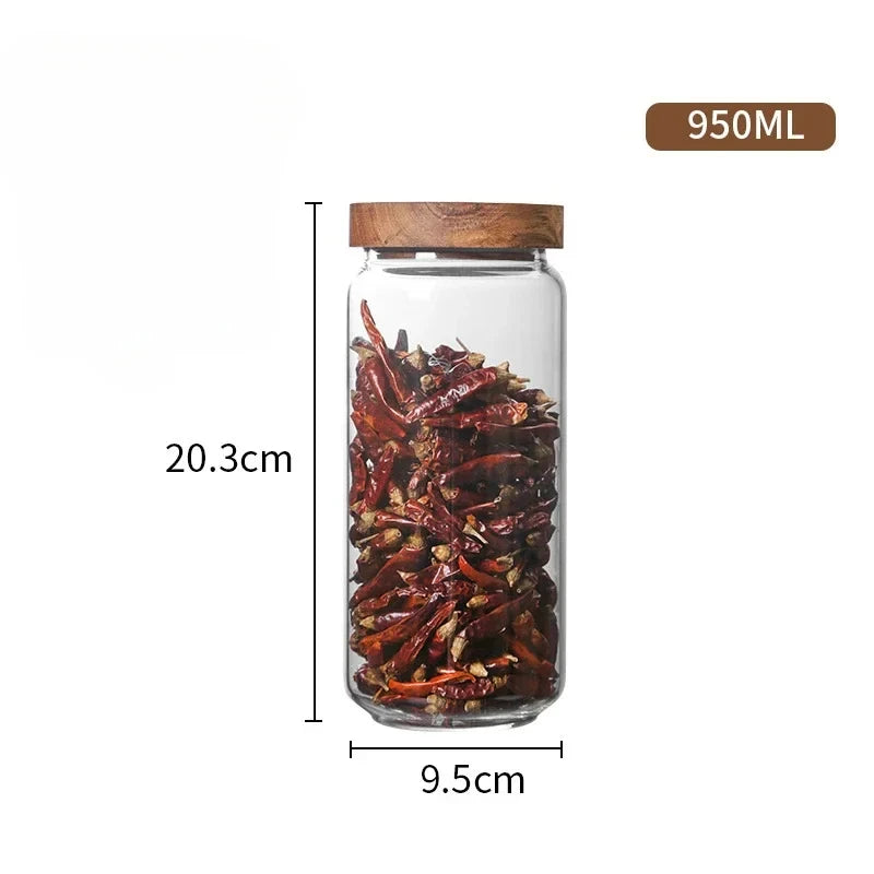 1pcs Wood Lid Orgnizer Glass Airtight Canister Jar Sealed Food Container Ginger Cereal Dispenser Set Kitchen Storage Bottles