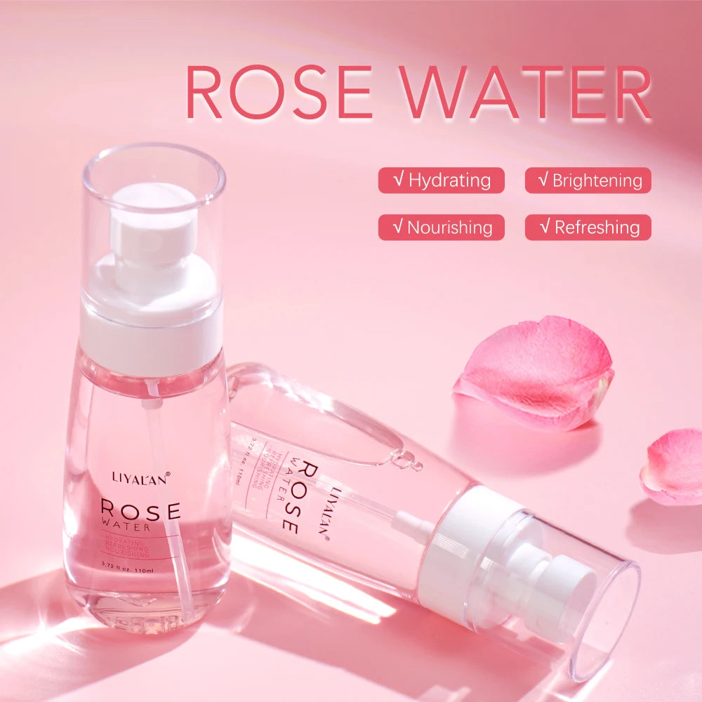 LIYALAN Rose Water Dry Skin Moisturizing Firming Toner For Face Skin Care Hydrating Facial Mist