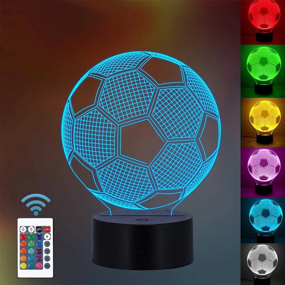 Football 3D Illusion Lamp Night Light with Remote Control 16 Colors Change Decor Birthday Christmas Gifts