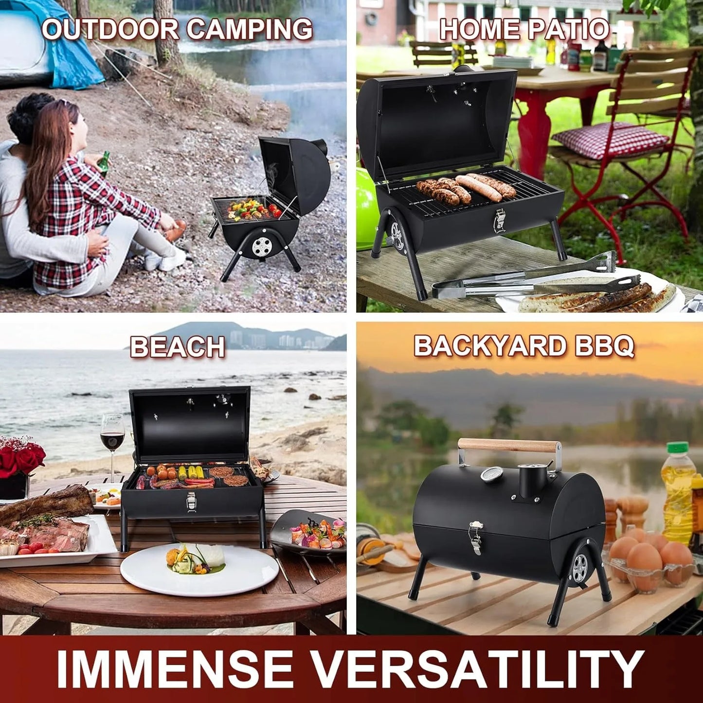 Joyfair Portable Charcoal Tabletop Barbecue Grill with Chimney for Outdoor Camping Backyard BBQ Cooking