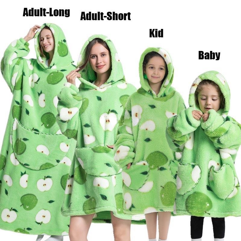 Super Long Oversized Winter Sherpa Blanket Plush Flannel Warm Family Matching Hoodie Halloween Homewear Avocado Women Sweatshirt