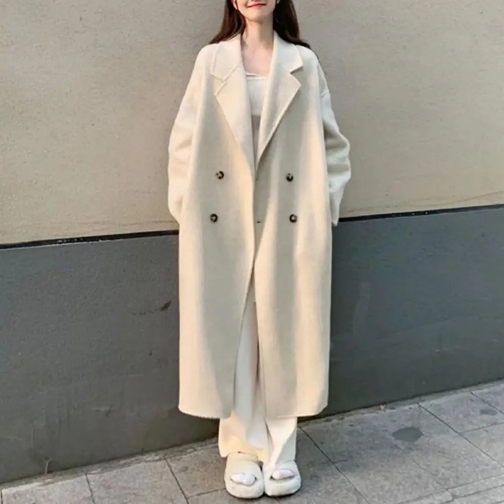 Women Loose Jacket Mid Length Trench Coat Windproof Warm Overcoat