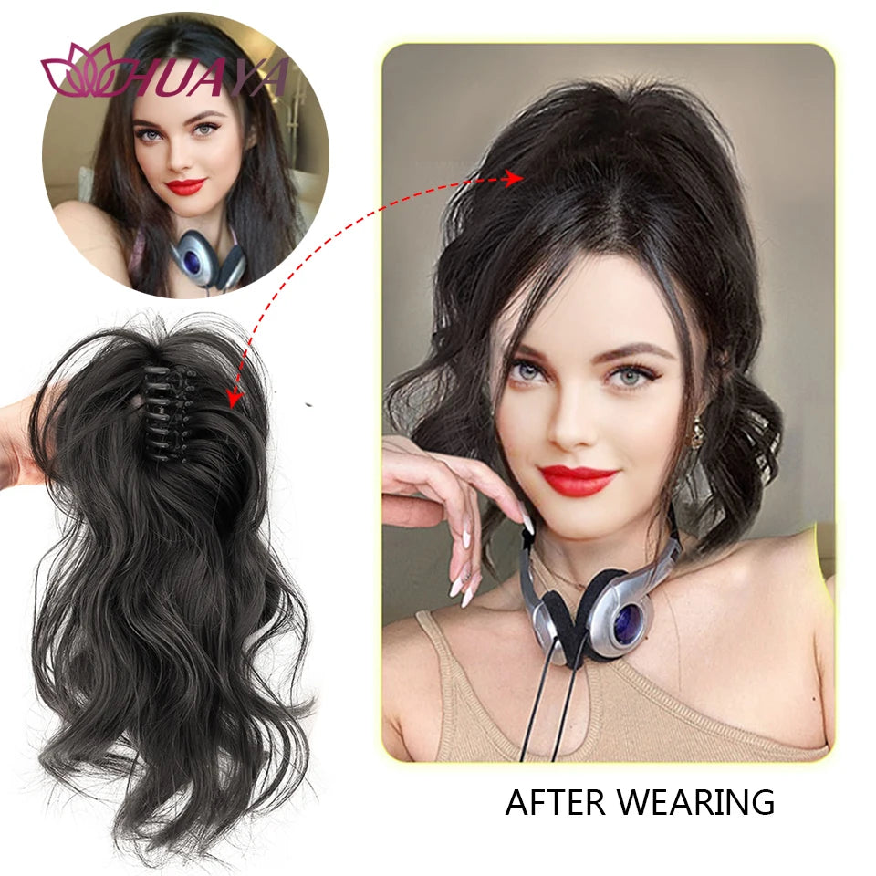 Synthetic Wavy Ponytail Extension Hairpiece Short Curly Claw Clip For Women Heat Resistant Pony Tail Clip Fake Hair