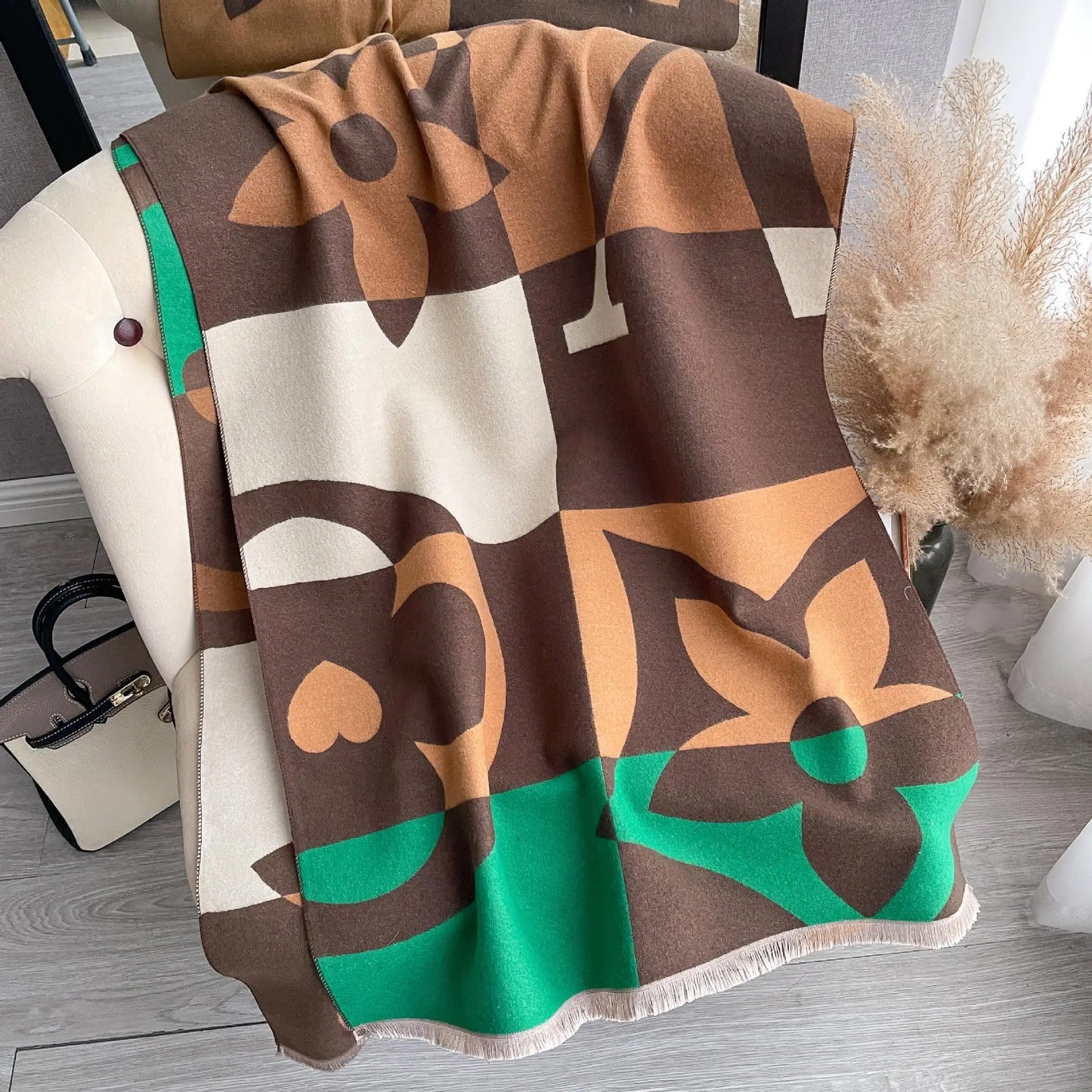 Women's Soft Cashmere Pashmina Scarf Warm Plaid Horse Print Shawl Thick Winter Wrap Tassel Stole Hijab for Outdoor Fashion