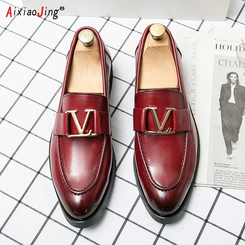 Men's Leather Shoes Luxury Brand Business Pointed Toe Shoes