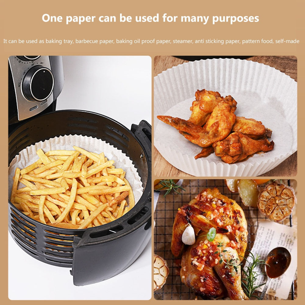 50pcs Air Fryer Parchment Paper Liners Non-Stick Disposable Paper Tray Barbecue Plate Food Oven Kitchen Tools Round Baking Paper