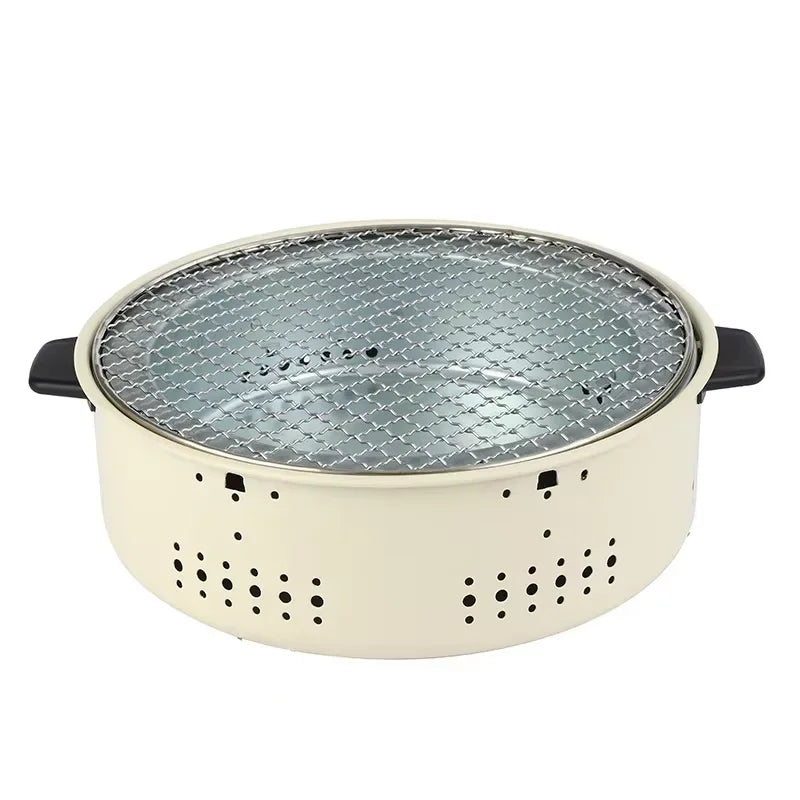 Portable Stainless Steel Charcoal BBQ Grill Korean Style Outdoor Camping Split Stove with Non-stick round Barbecue Rack