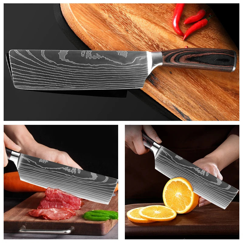 Kitchen Knife Set High Carbon Stainless Steel Cleaver Slicing Utility Knives Tool