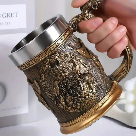 3D Viking Coffee Beer Mug Stainless Steel Warrior Stein with Medieval Tree of Life Design Eco-Friendly Personalized Drinkware Gift