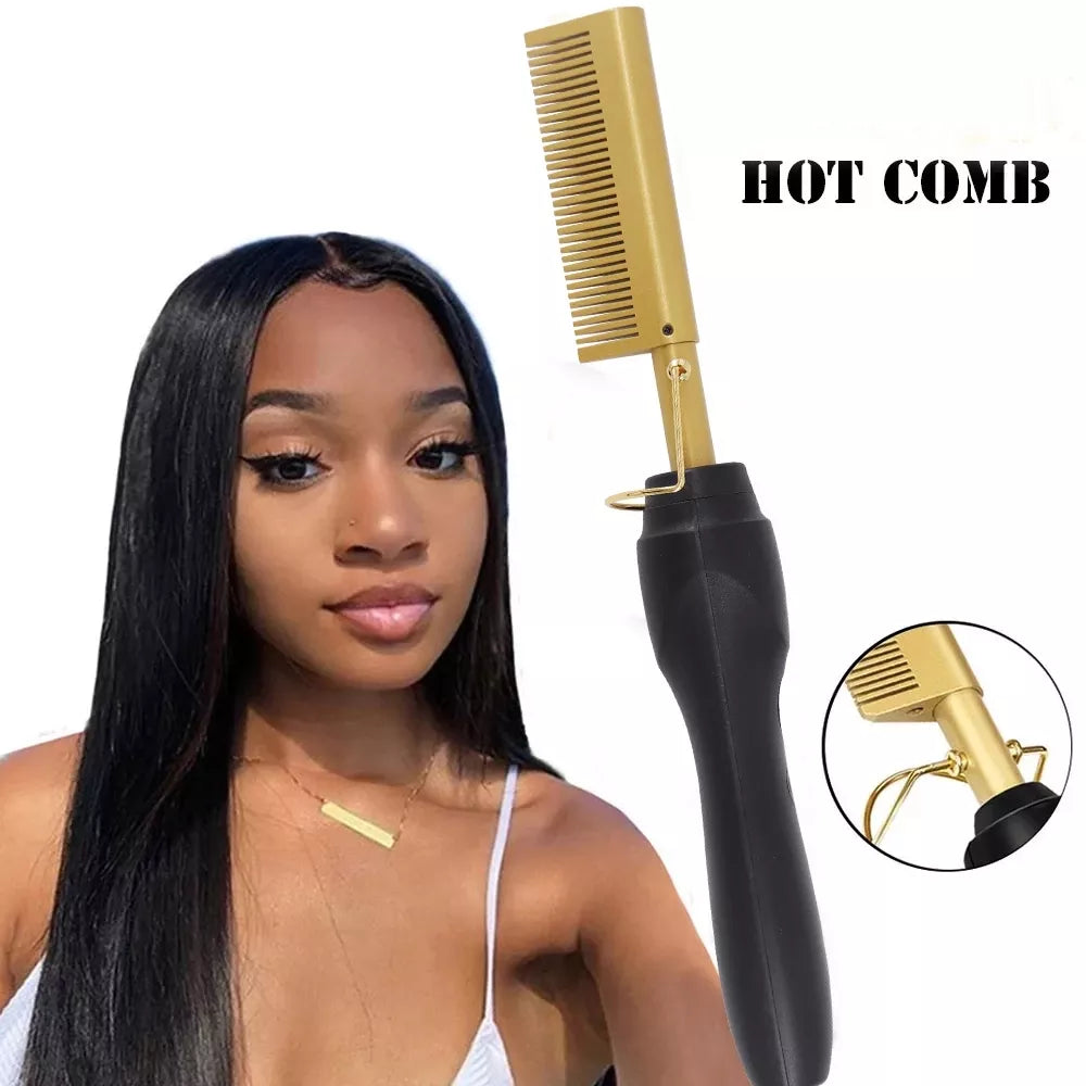 2 in 1  Electric Hot Heating Comb Hair Straightener Curler Wet Dry Hair Iron Straightening Brush Styling Tool