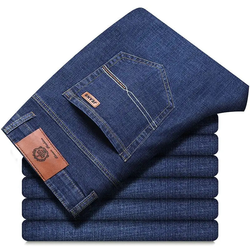 Men's New Business Jeans Casual Straight Stretch Classic Work Denim Pant Trousers