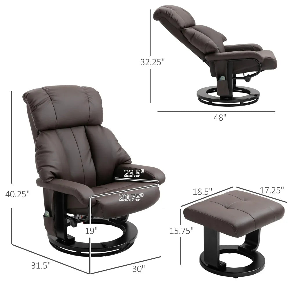 2024 New Massage Recliner Chair with Ottoman, 360° Swivel Recliner and Footstool, PU Leather with Side Pocket and Remote Control