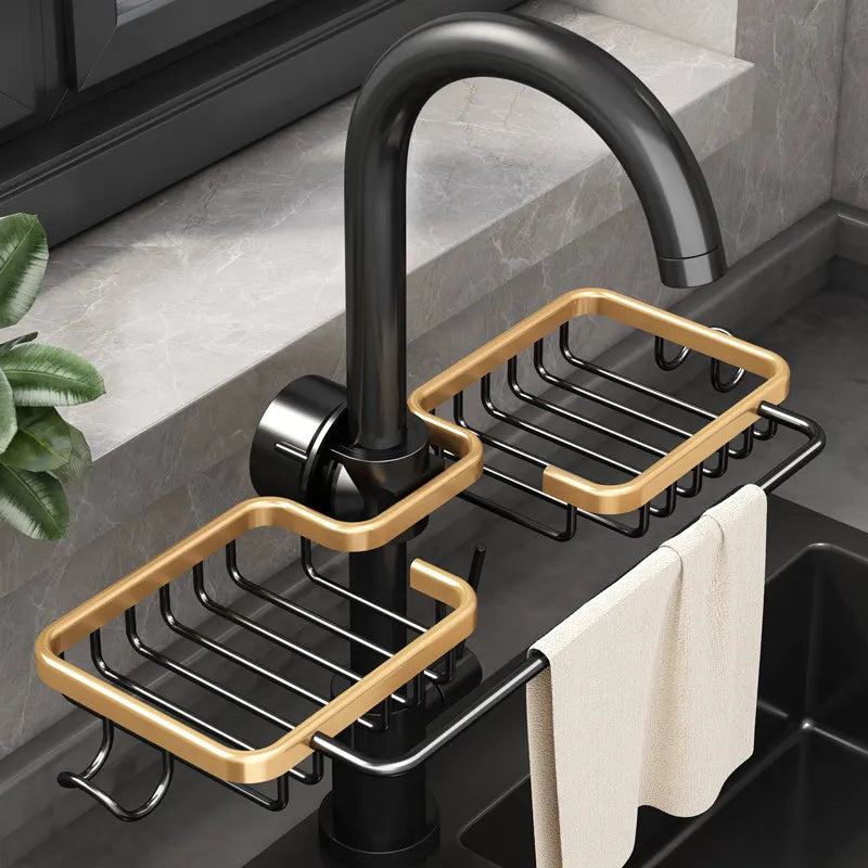 Kitchen Space Sink Drain Rack Sponge Storage Soap Drainer Basket Organizer