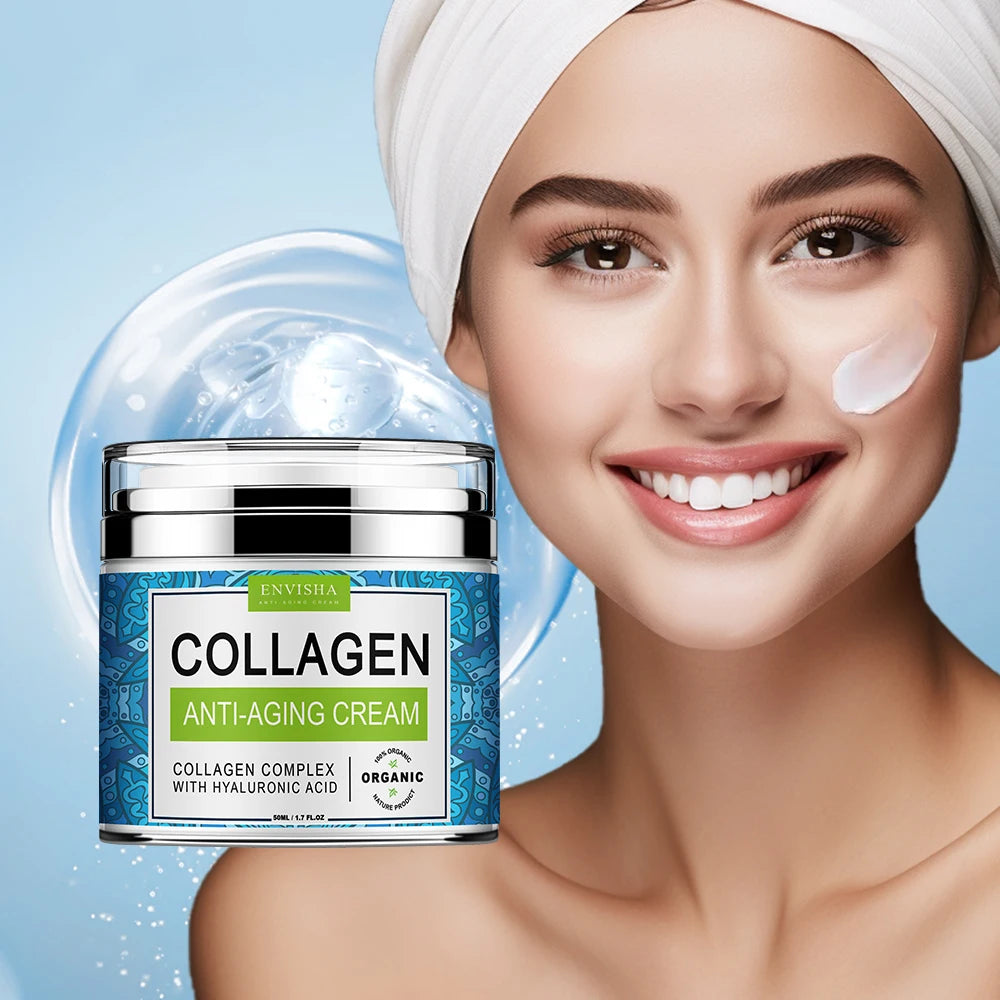ENVISHA Collagen & Hyaluronic Acid Face Cream for Women Anti-Wrinkle Moisturizing Night Cream Skin Care Anti-Aging Pore Minimization Whitening 50ml