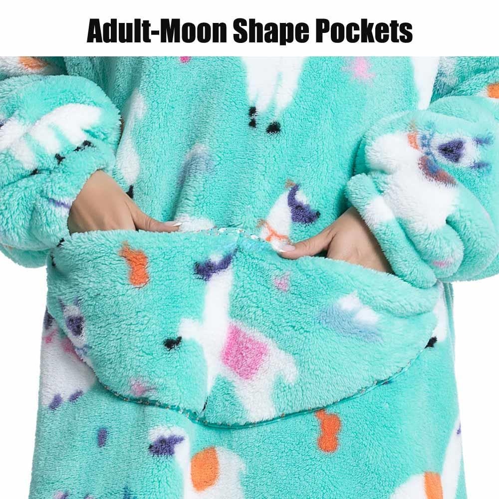 Super Long Oversized Winter Sherpa Blanket Plush Flannel Warm Family Matching Hoodie Halloween Homewear Avocado Women Sweatshirt