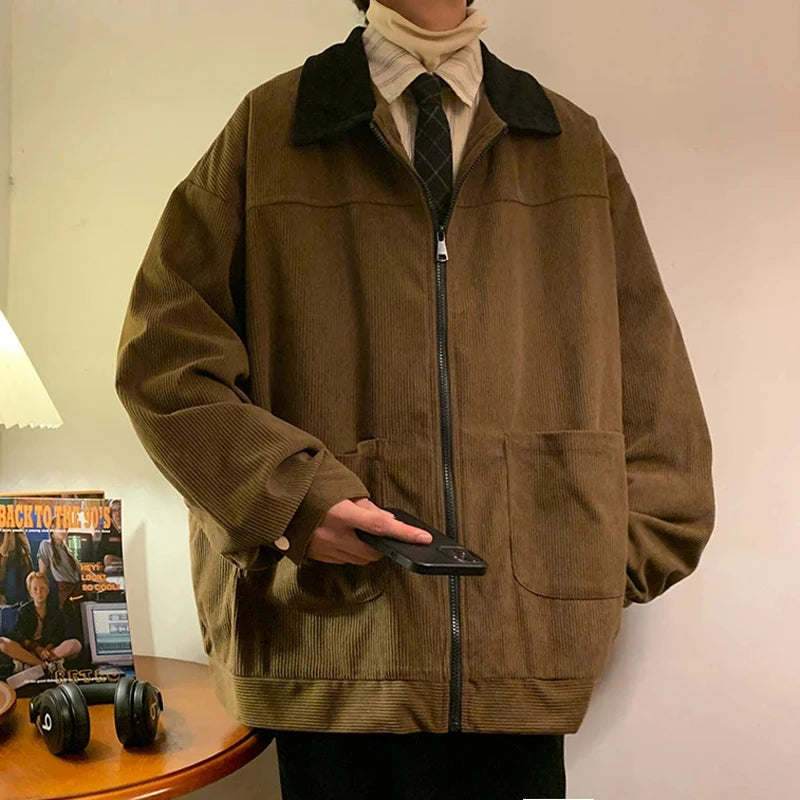 American Style Vintage Men Loose Cargo Autumn Bomber Jacket